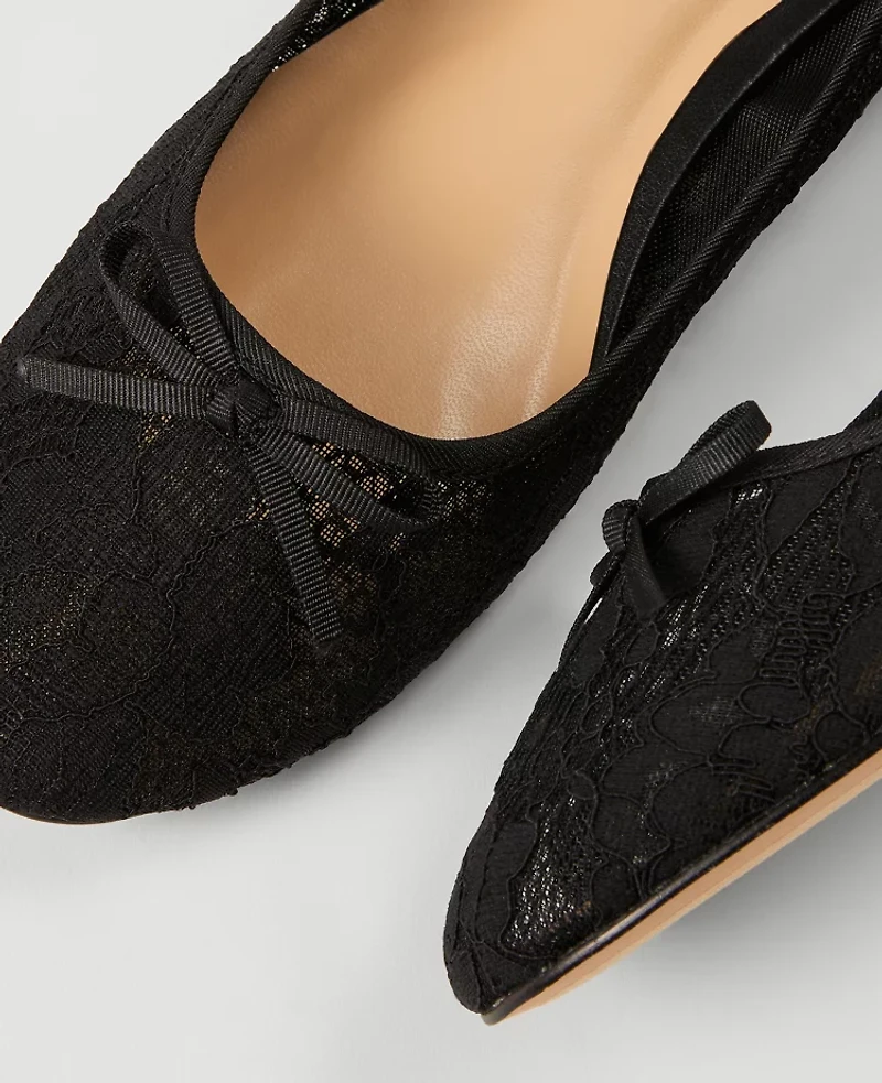 Ann Taylor Lace Ballet Flat Size 9 1/2 Black Women's