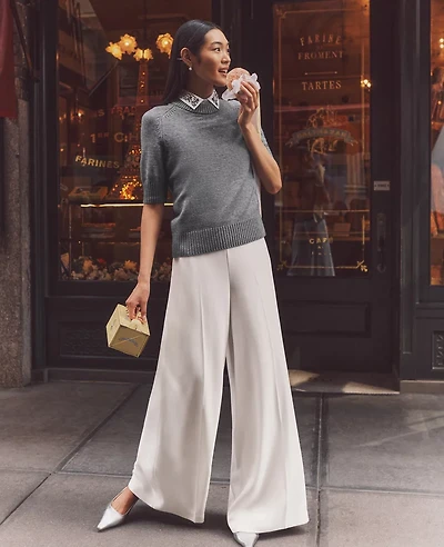 Ann Taylor The Dramatic Wide-Leg Crepe Pant Size 14 Winter White Women's