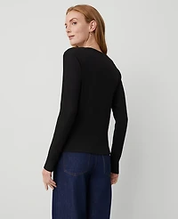 Ann Taylor Weekend Collection Long Sleeve Crew Neck Top Black Women's