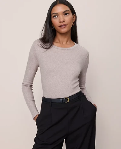 Ann Taylor Long Sleeve Crew Neck Top Vintage Taupe Melange Women's