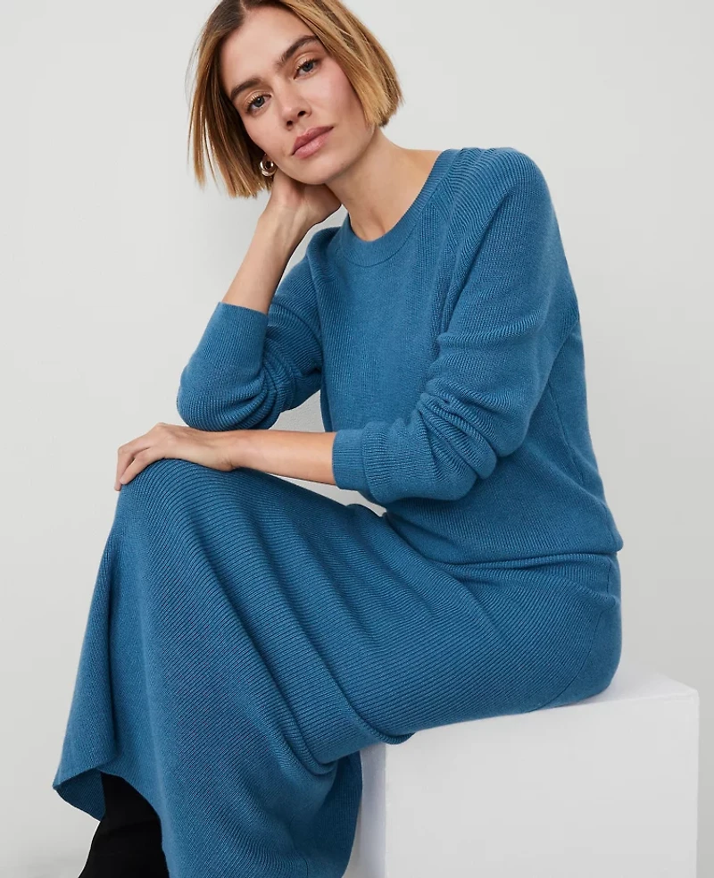 Ann Taylor Weekend Collection Wedge Ribbed Sweater Size Medium Balmy Blue Women's