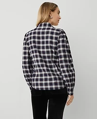 Ann Taylor Weekend Collection Plaid Flannel Shirt Size XS Navy Multi Women's