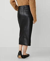 Ann Taylor Petite Faux Leather Column Midi Skirt Size 00 Black Women's