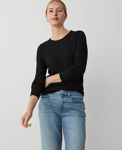 Ann Taylor Petite Essential Crew Neck Sweater Black Women's