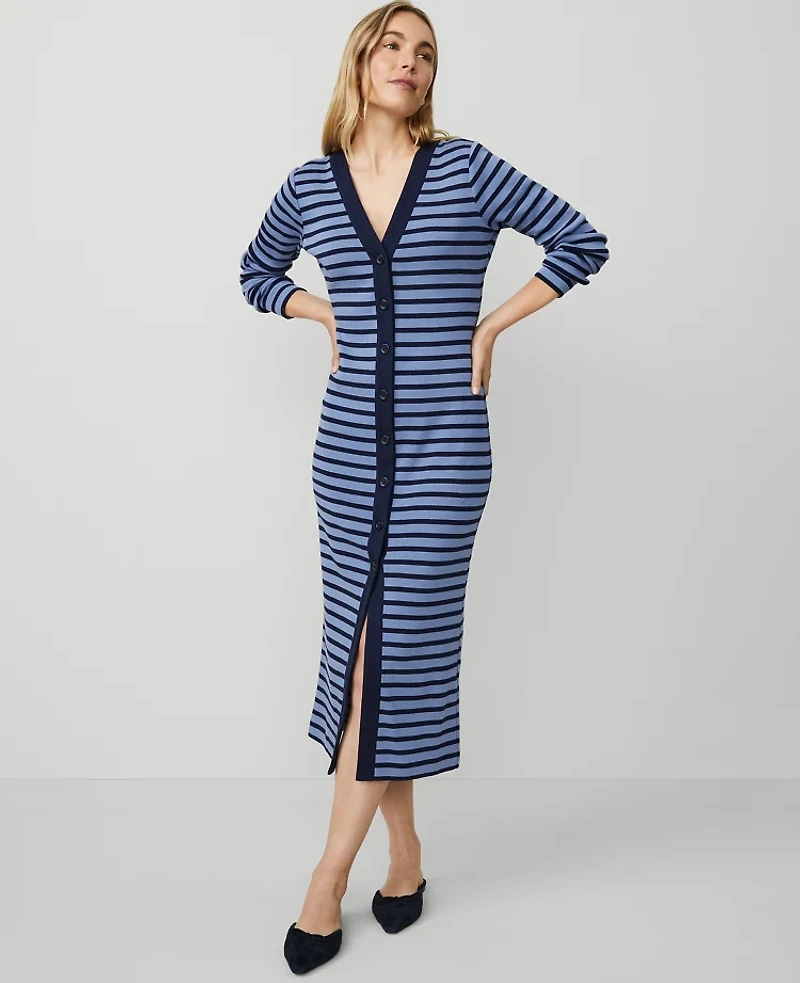 Ann Taylor Petite Weekend Collection Stripe Column Midi Dress Whimsical Peri Women's
