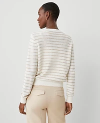 Ann Taylor Sequin Striped Ann Cardigan Size Small Camel/White Combo Women's