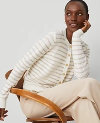 Ann Taylor Sequin Striped Ann Cardigan Size Small Camel/White Combo Women's