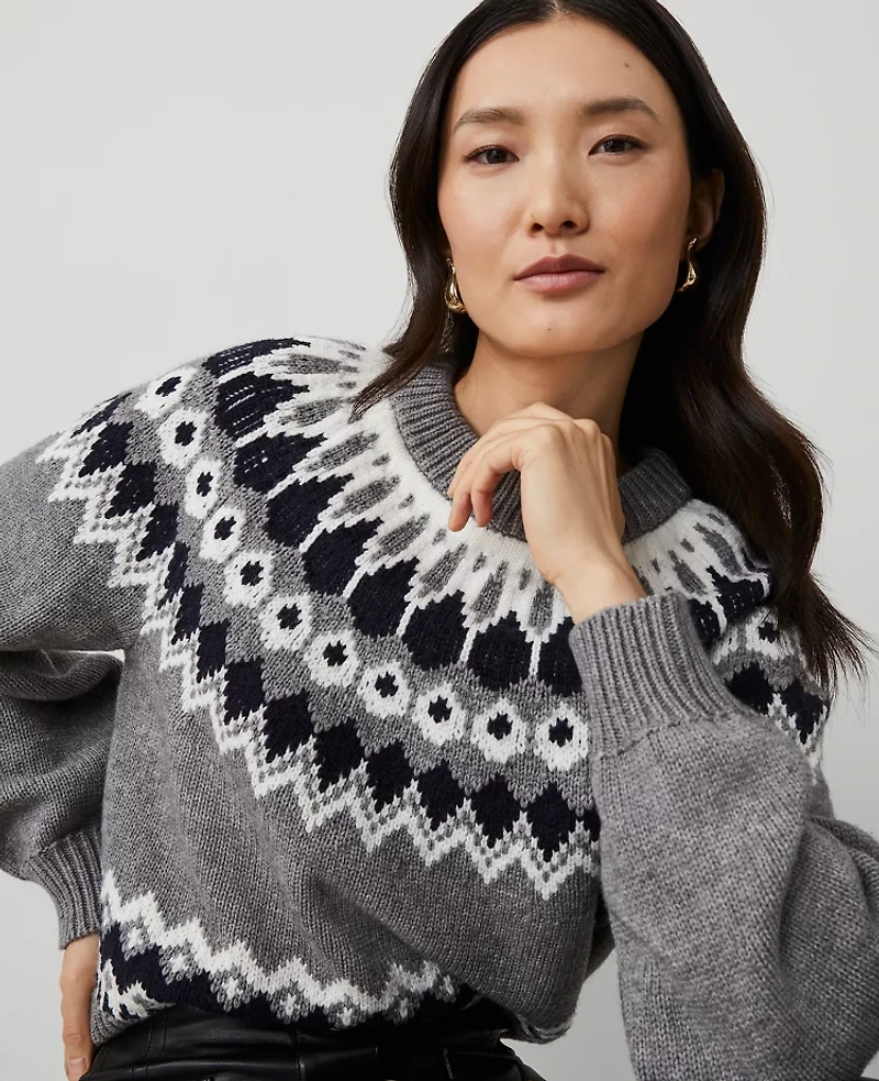 Ann Taylor Fair Isle Raglan Sweater Size XL Medium Heather Grey Women's