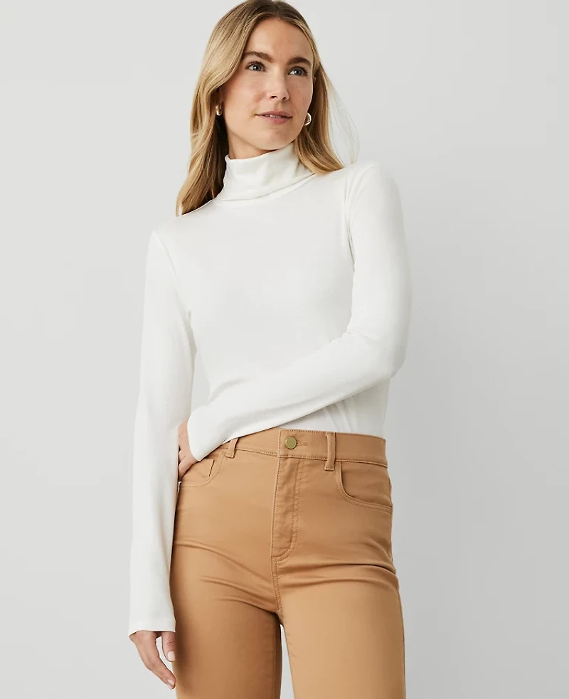 Ann Taylor Petite Weekend Collection Turtleneck Top Winter White Women's