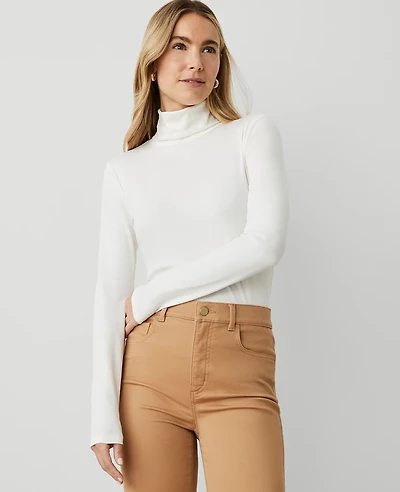 Ann Taylor Petite Weekend Collection Turtleneck Top Winter White Women's