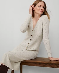 Ann Taylor Cashmere Ribbed Cardigan Dress Cream Speckle Women's