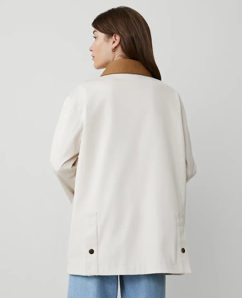 Ann Taylor Weekend Collection Faux Leather Collared Jacket Tahini Women's