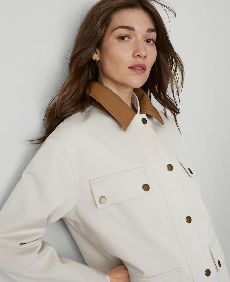 Ann Taylor Weekend Collection Faux Leather Collared Jacket Tahini Women's