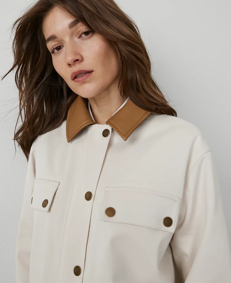 Ann Taylor Weekend Collection Faux Leather Collared Jacket Tahini Women's