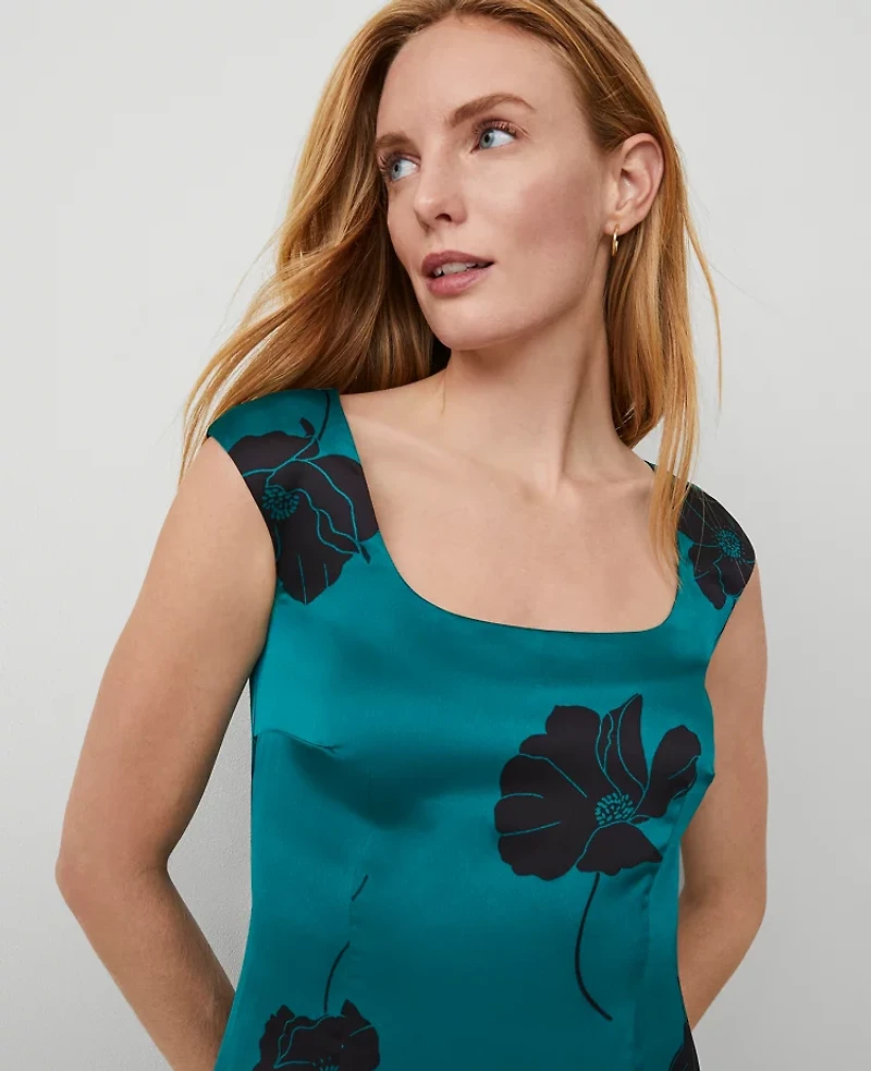 Ann Taylor Floral Square Neck Column Maxi Dress Size 6 Green Marais Women's