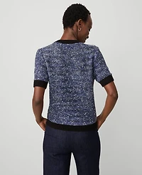 Ann Taylor Petite Tweed Contrast Trim T-Shirt Size Large Blue Multi Women's