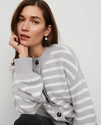 Ann Taylor Petite Striped Drop Shoulder Cardigan Size XL Grey/White Combo Women's