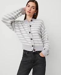Ann Taylor Petite Striped Drop Shoulder Cardigan Size XL Grey/White Combo Women's