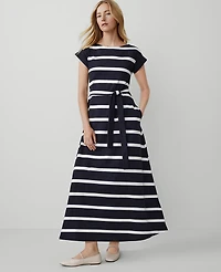 Ann Taylor Weekend Collection Striped Knit Boatneck Midi Dress Size Small Night Sky Women's