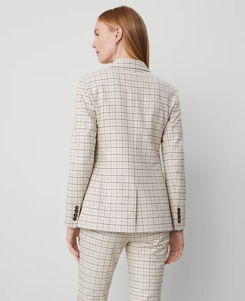 Ann Taylor The Greenwich Blazer in Plaid Stretch Cotton Size 12 Ivory Combo Women's