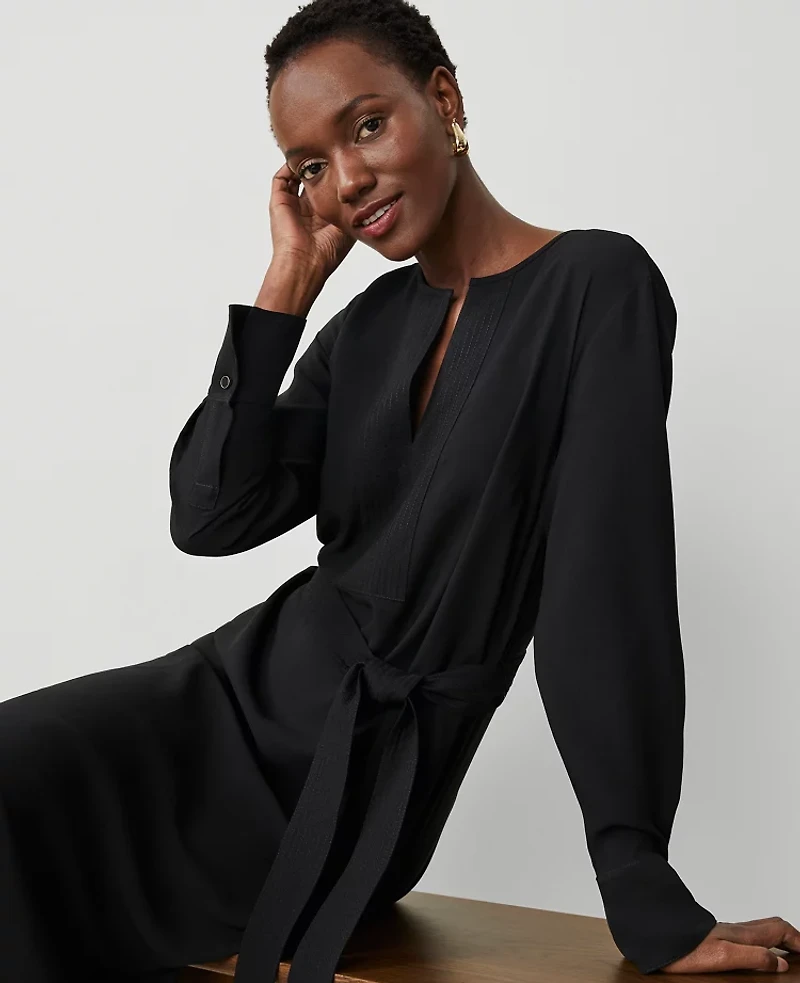 Ann Taylor Petite Split Neck Column Dress Size 2XS Black Women's