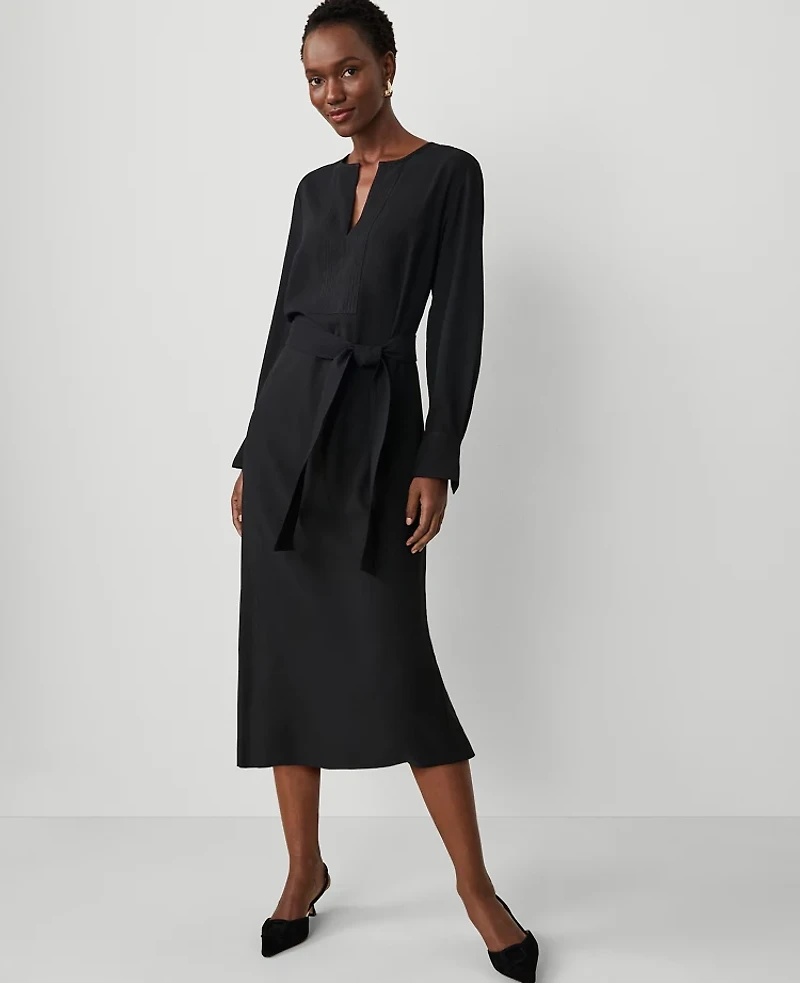 Ann Taylor Petite Split Neck Column Dress Size 2XS Black Women's