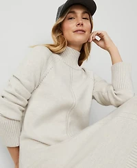 Ann Taylor Petite Weekend Collection Mock Neck Raglan Sweater Dress Size Large Pale Sand Heather Women's