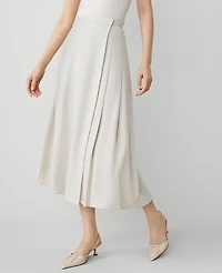 Ann Taylor Pleated Wrap Midi Skirt Size 4 Tahini Women's