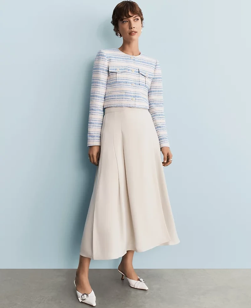 Ann Taylor Pleated Wrap Midi Skirt Size 4 Tahini Women's