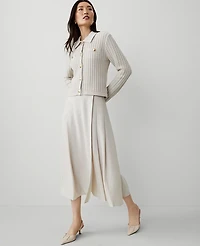 Ann Taylor Pleated Wrap Midi Skirt Size 4 Tahini Women's