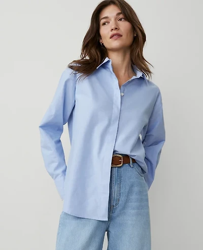 Ann Taylor Weekend Collection Oversized Shirt Size Medium Light Blue Melange Women's