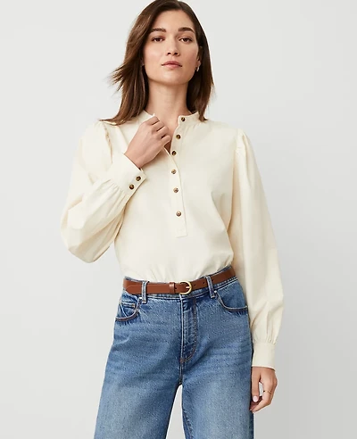 Ann Taylor Petite Puff Sleeve Popover Top Size XL White Pearl Women's