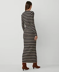 Ann Taylor Weekend Collection Long Crew Neck Knit Dress Black/Neutral Combo Women's