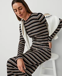 Ann Taylor Weekend Collection Long Crew Neck Knit Dress Black/Neutral Combo Women's