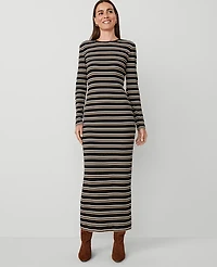 Ann Taylor Weekend Collection Long Crew Neck Knit Dress Black/Neutral Combo Women's