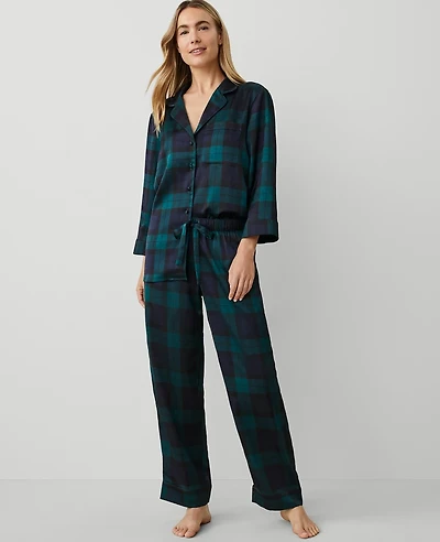 Ann Taylor Tartan Pajama Set Size Medium Rainforest Women's