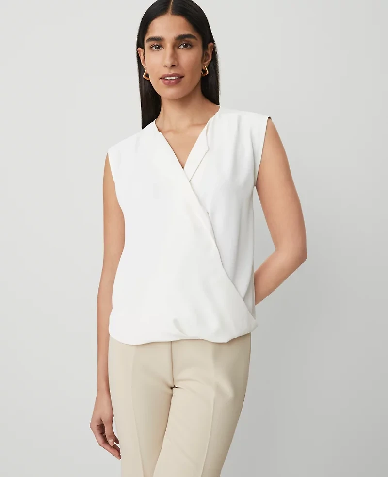 Ann Taylor Wrap Popover Top Size XS Winter White Women's