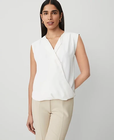 Ann Taylor Wrap Popover Top Size XS Winter White Women's