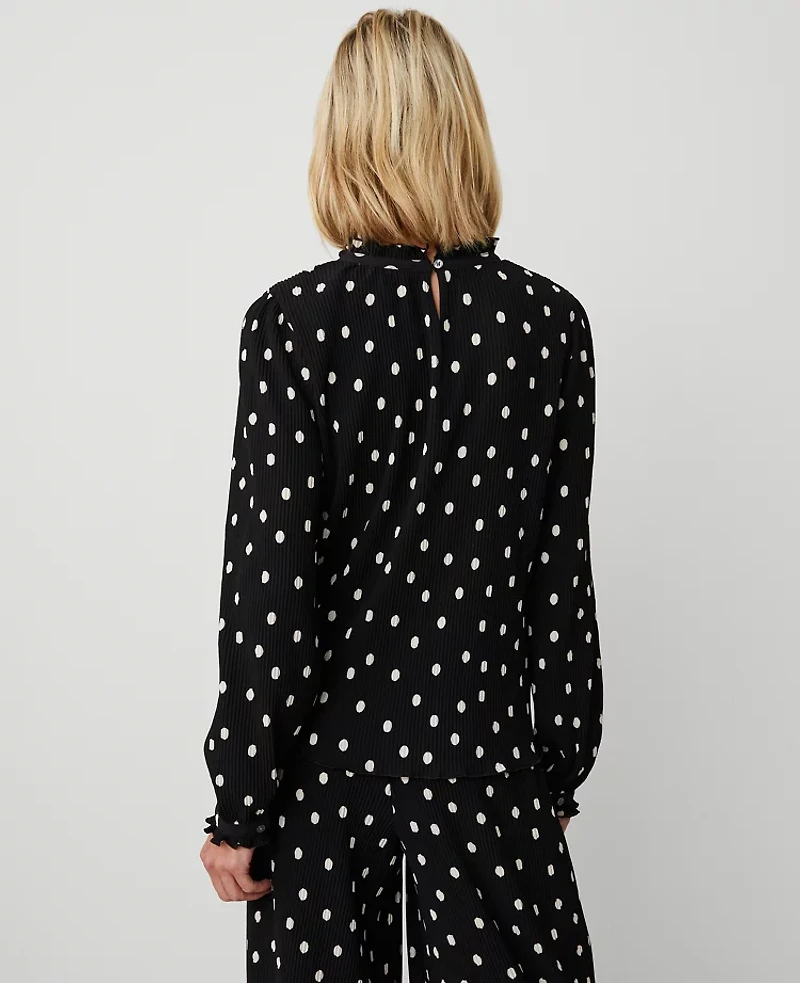 Ann Taylor Dotted Ruffle Popover Top Black Women's