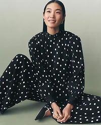 Ann Taylor Dotted Ruffle Popover Top Black Women's