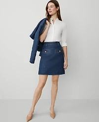 Ann Taylor Quilted Denim Skirt Mid Indigo Wash Women's