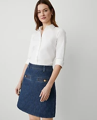 Ann Taylor Quilted Denim Skirt Mid Indigo Wash Women's