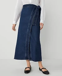 Ann Taylor Petite Weekend Collection Denim Wrap Maxi Skirt Vintage Dark Wash Women's