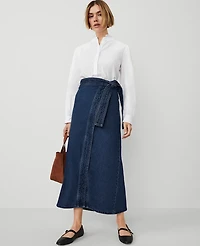 Ann Taylor Petite Weekend Collection Denim Wrap Maxi Skirt Vintage Dark Wash Women's