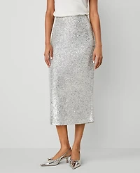 Ann Taylor Petite Sequin Column Midi Skirt Size 00 Silver Spark Women's