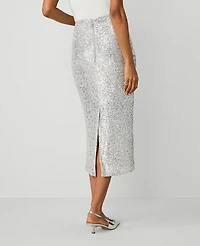 Ann Taylor Petite Sequin Column Midi Skirt Size 00 Silver Spark Women's