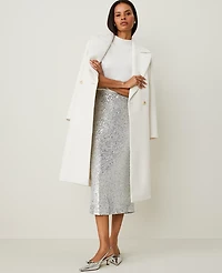 Ann Taylor Petite Sequin Column Midi Skirt Size 00 Silver Spark Women's