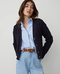 Ann Taylor Weekend Collection Stitched V-Neck Cardigan Size Small Night Sky Women's