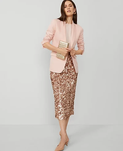 Ann Taylor Studio Collection Sequin Column Midi Skirt Size 8 Metallic Champagne Women's