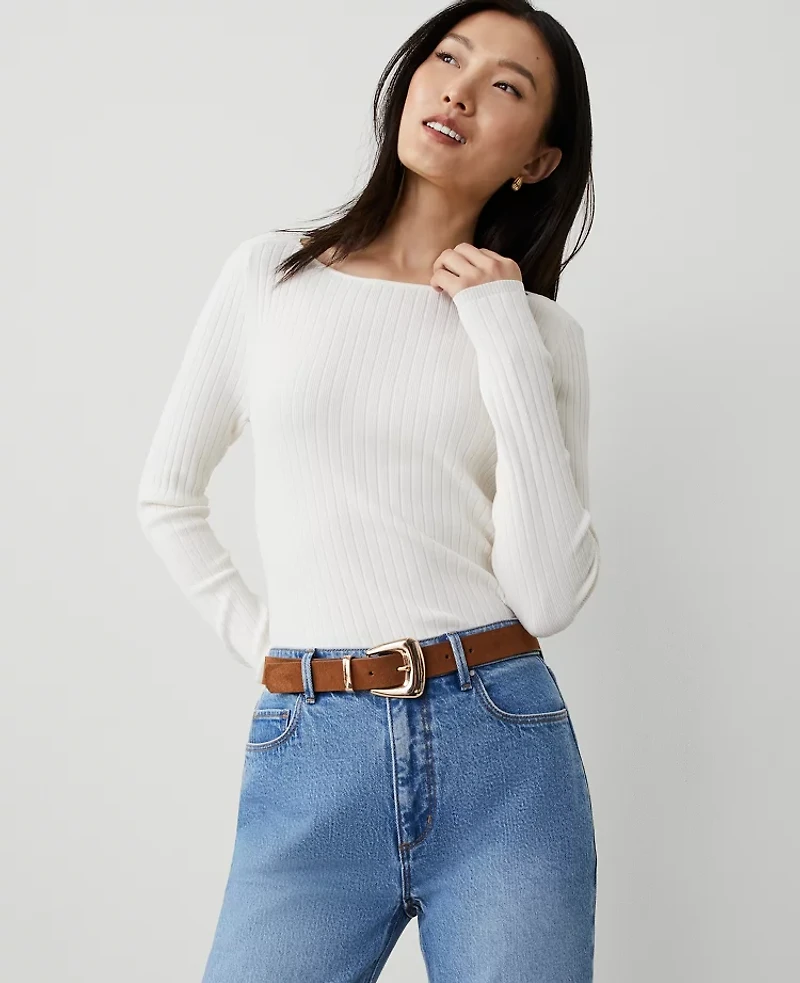 Ann Taylor Ribbed Boatneck Sweater Size XL Winter White Women's